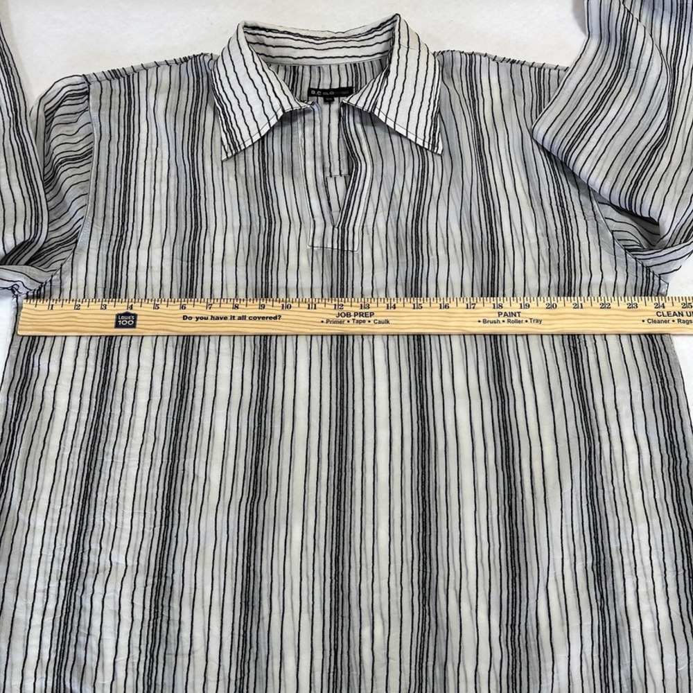BC Clothing Womens XXL White Black Striped Crinkle Sheer Tunic Long Sleeve Top - Picture 5 of 8